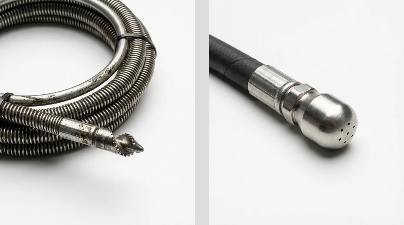 Drain snake cable and hydro jetting nozzle used for drain cleaning in Salem, SD